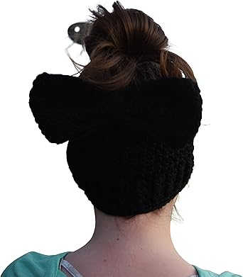 Womens Crochet Messy Bun Beanie Slouchy Style With Hole For