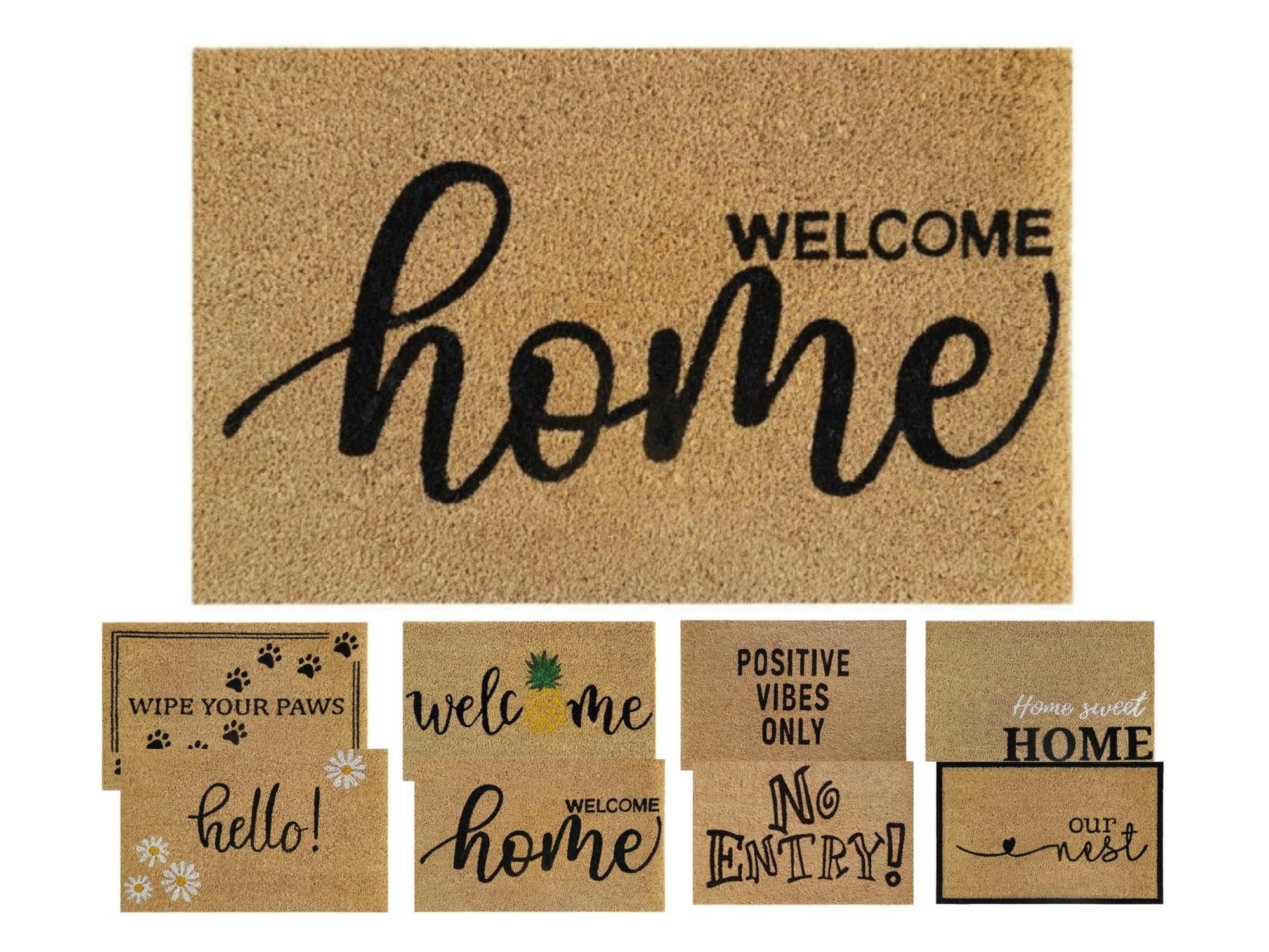 MYPURECORE Coir Door Mat (60x40cm) - Non-Slip & Absorbent, Indoor/Outdoor, Eco-Friendly - Ideal as Front Door, Entrance, Floor, Welcome Mat - Large Size, Dirt Trapper, Washable (WELCOME HOME)