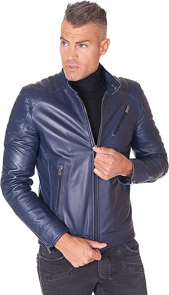 Veste cuir homme bleu Clearance