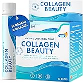 Swedish Nutra - Collagen Beauty | 10,000 mg Hydrolyzed Marine Collagen Liquid Supplement - 20 x 25 ml Daily Shots | Hyaluronic Acid and Vitamin C for Healthy Hair, Skin, Nails and Joints | Sugar-Free
