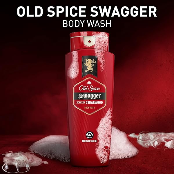 OLD SPICE REFRESHING BODY WASH FOR MEN, 3X DEFENSE, 24/7 SHOWER FRESH WITH LONG LASTING SCENT, RED COLLECTION, SWAGGER WITH CEDARWOOD SCENT, 24 OZ (PACK OF 2)