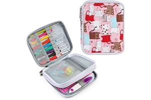 ONBAGLST Crochet Hook Case Without Hooks and Accessories, Zipper Storage Organizer Bag with Pockets for Various Crochet Needles/Knitting Accessories/Crochet Hook Kit Tools, Medium, Easy to Carry (Cat)