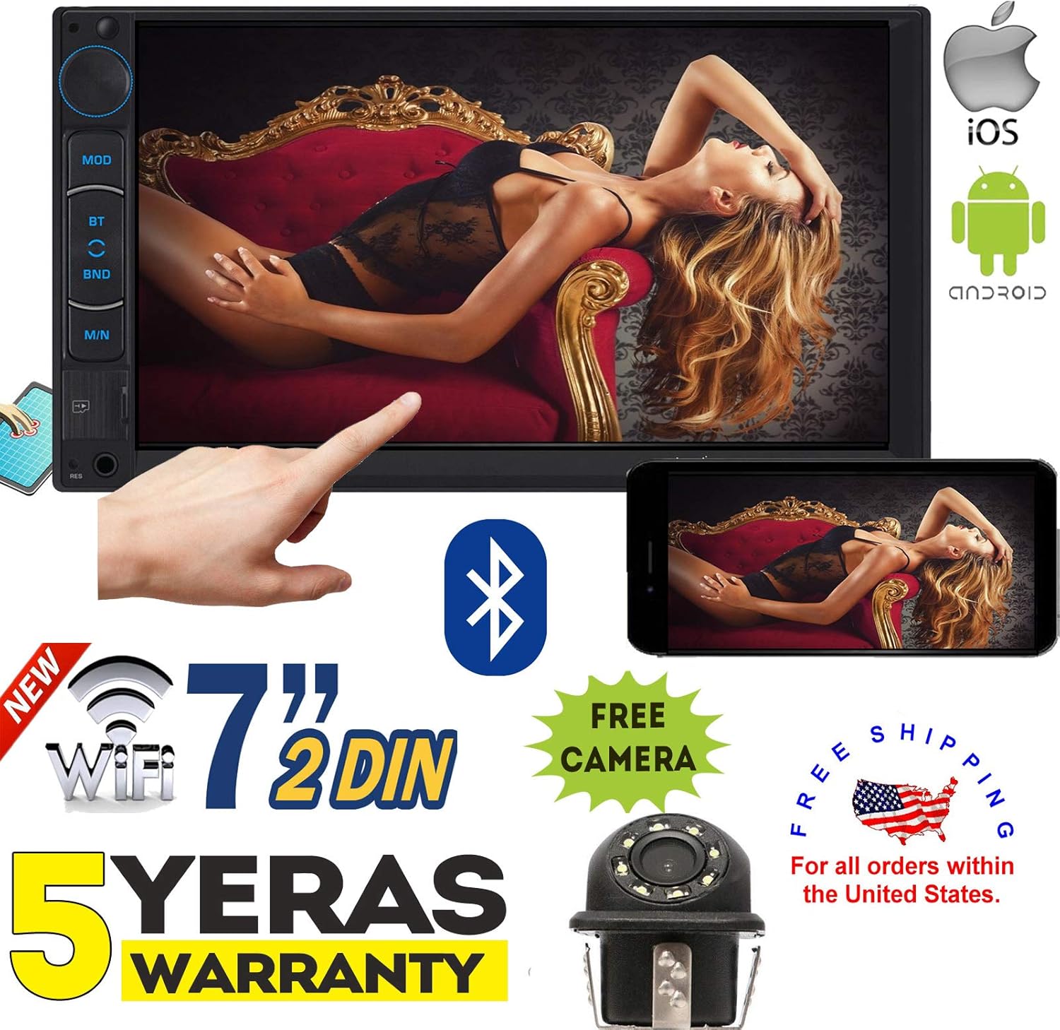 For 2004-2010 Toyota Avalon/2005-2018 Toyota 4Runner Car Stereo Radio No-DVD Player WiFi Touch Screen Bluetooth In Dash Double Din Mirror Link For GPS Navigation 7'' SWC+Camera and GPS Antenna