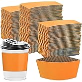 zsccxq Disposable Coffee Cup Sleeves Corrugated Kraft Paper Coffee Cup Sleeves Holder Protective Insulated Heat Espresso ForHot Drinks 8-24oz (Orange, 200 Pcs)