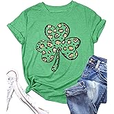 LAZYCHILD St Patricks Day Shirt Women: Lucky Shamrock Tshirt Saint Patricks Day Green Clover Short Sleeve Tops