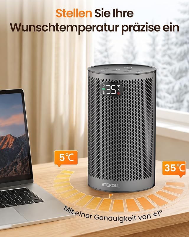 Heizlüfter Energiesparend Klein 1500W, 3 Modi Tragbare Heizstrahler — Foto 5 von 8