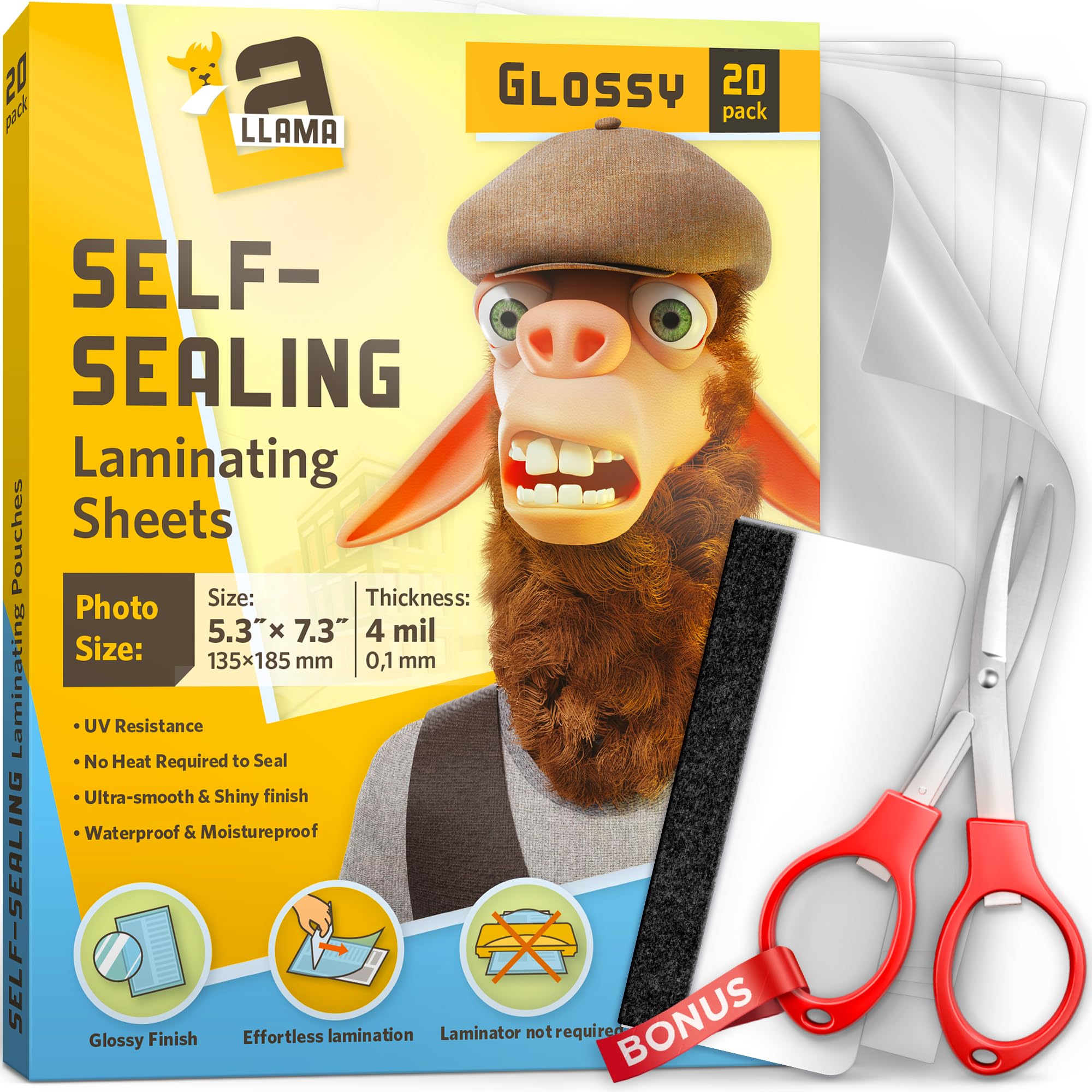 Photo 1 of Self Adhesive Laminating Sheets, 5.3 x 7.3 Inches, 4 Mil Thick, 20 Pack, Suited for Photo Size Self Sealing Lamination Sheets 5 x 7