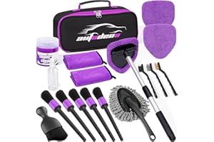 AUTODECO Windshield Cleaner Tool, 17Pcs Car Interior Detailing Kit, Detailing Brush, Towels, Duster, Car Cleaning Kit Interior for RVs, Truck, Trailer (Purple)