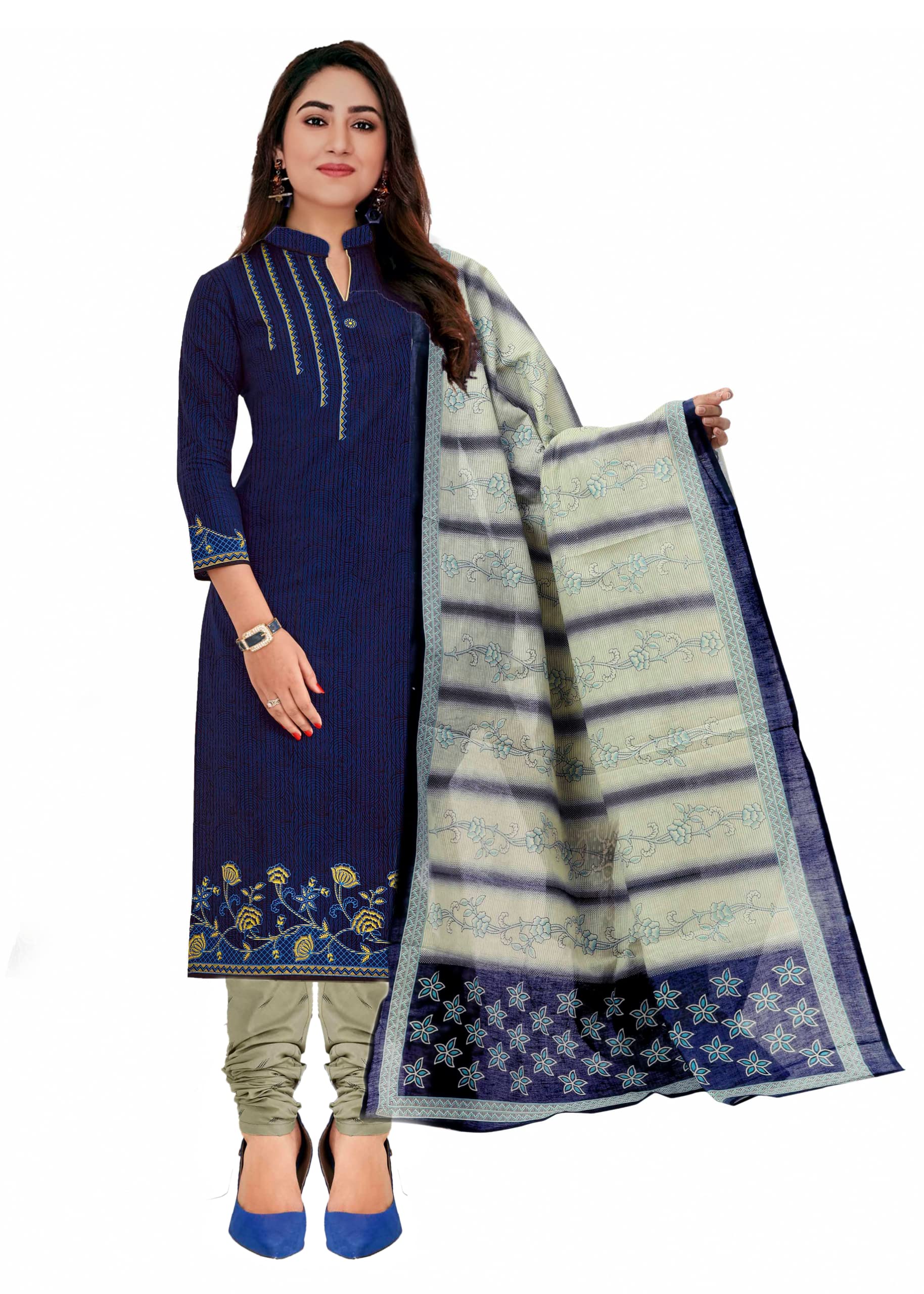 Photo 1 of Miraan Women's Cotton Printed Readymade Salwar Suit XXX-Large Blue