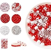Valentine's Day Pony Beads (1200pcs), Red and White Pony Beads Bulk for Bracelets Necklace Jewelry Making, Party Decoration, Arts & Crafts Beading Supplies for Jewelry Making, Hair Beading