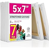 PHOENIX Stretched Canvas for Painting 5x7 Inch/7 Value Pack, 8 Oz Triple Primed 5/8 Inch Profile 100% Cotton White Blank Canvas,Small Framed Canvas for Oil Acrylic & Pouring Art
