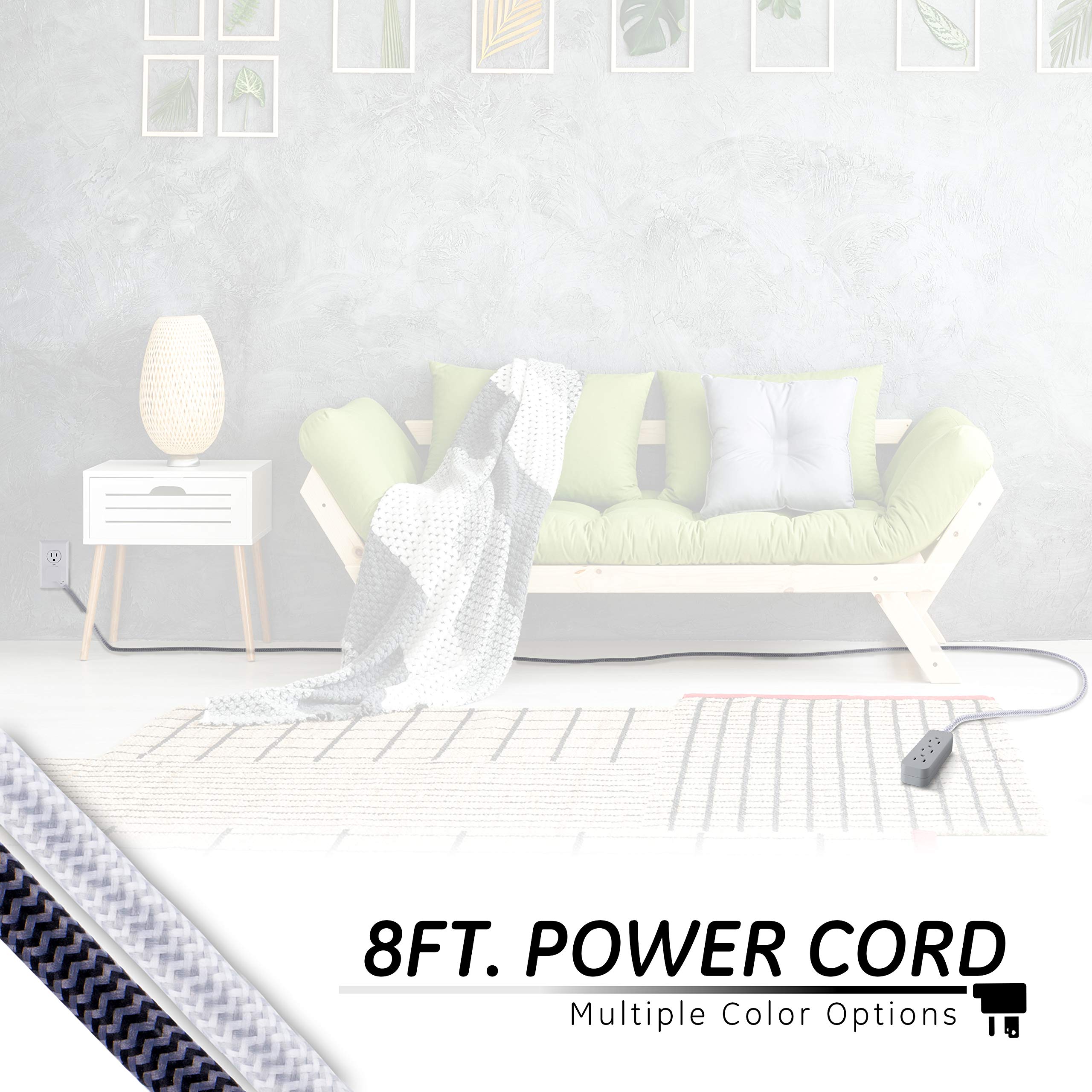 GE 3-Outlet Power Strip Surge Protector 8 Ft Braided Long Cord Extension Cord Surge Protector Power Strip Flat Plug Extension Cord 245 Joules ETL Listed Gray 45916