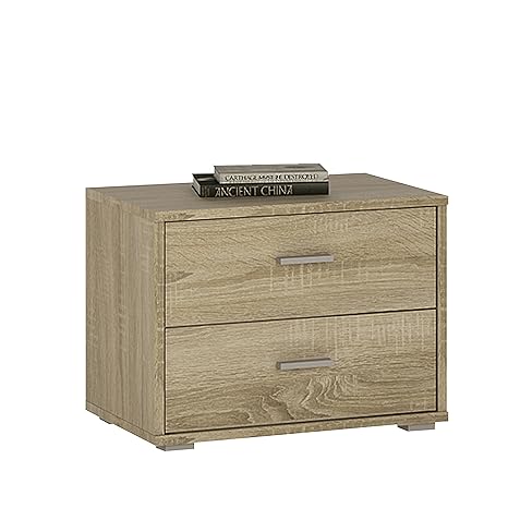 P N Homewares Crescita 2 Drawer Low Chest Bedside In Oak Chest