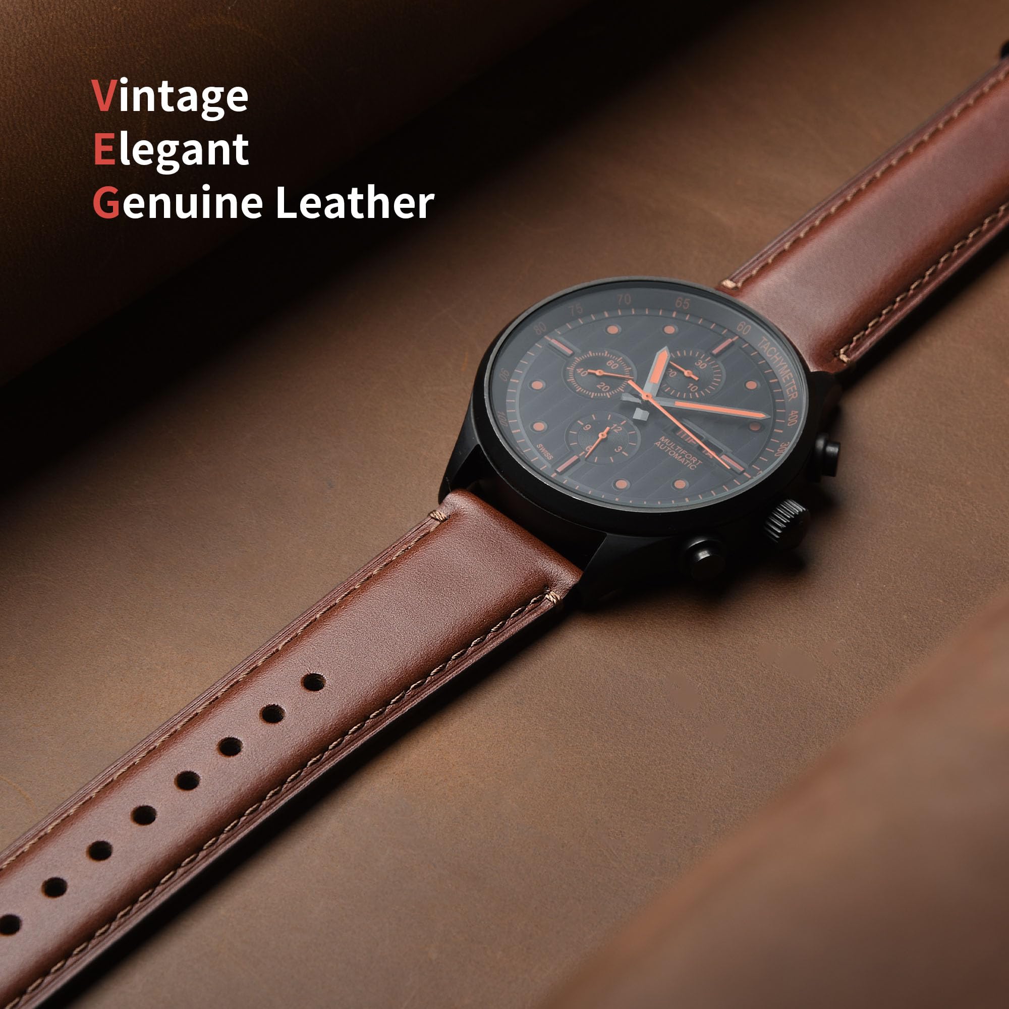 Fullmosa Watch Bands,18mm 19mm 20mm 22mm 24mm Quick Release Leather Watch Band Strap - Burnished Leather Watch Band Vintage Wristband