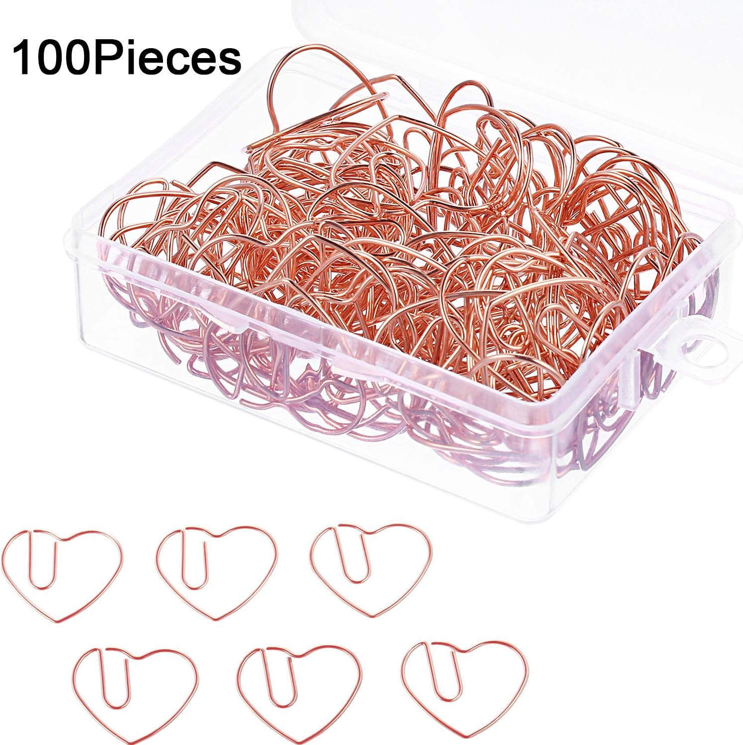 100 Pieces 3 cm Love Heart Shaped Small Paper Clips Bookmark Clips for Office School Home (Rose Gold)