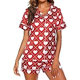 VILOVE Womens Silk Bride Pajamas Set Bridesmaid Button Down 2 Piece Satin Pjs Shorts Set Casual Notch Collar Sleepwear