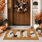 Jenaai Halloween Doormat, 17 x 29 Inch Ghosts Welcome Mat | Faux Coir Non Slip Door Mat, Black Cat Ghost Design Non Slip Outdoor Rug for Entryway Patio Porch Decor Halloween Party Decor