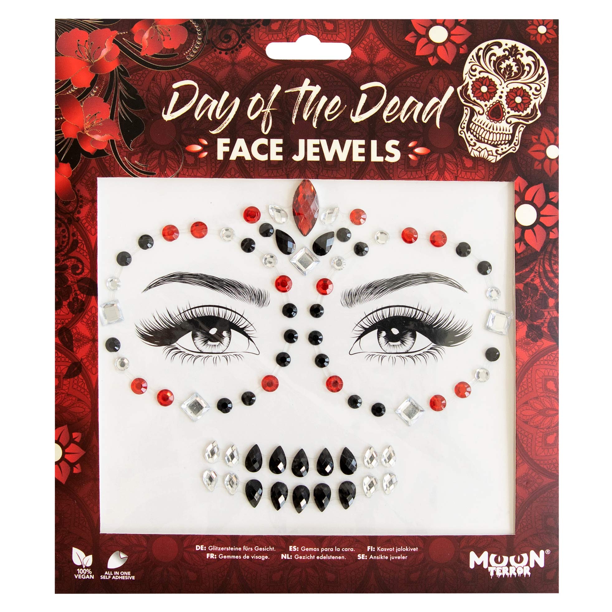 Face Jewels by Moon Terror | Day of the Dead | Festival Face Body Gems, SFX Make up, Crystal Make up Eye Glitter Stickers, Temporary Tattoo Jewels, Special Effects Make up