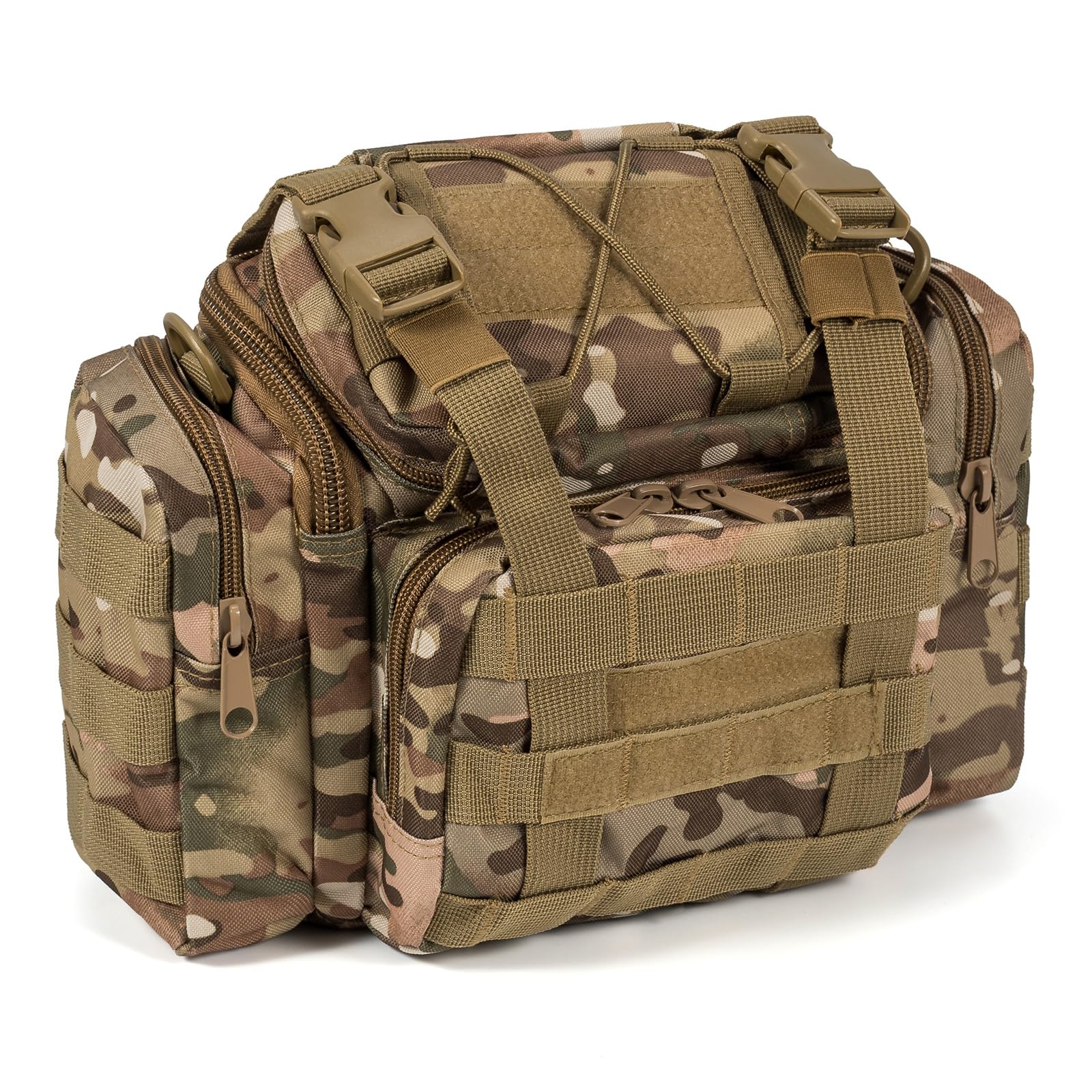 Dr.Fish Lightweight Fishing Bag Multi-Pockets Holdall Shoulder Waist Handbag Water-Resistant Fishing Tackle Carryall for Outdoors Hiking Hunting Travel(Desert Camouflage)