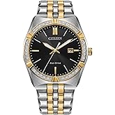 Citizen Men's Eco-Drive Corso Diamond Bezel Watch, Two-Tone Stainless Steel Bracelet Watch, 3 Hand, Date