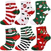 COSYOO Christmas Fuzzy Socks 6 Pairs Cute Coral Fleece Warm Cozy Holiday Slipper Socks XMAS Fluffy Crew Socks for Women GirlS