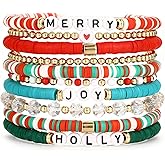 iF YOU 13pcs Heishi Clay Beaded Stretch Bracelets for Women, Boho Gold Surfer Stackable Bracelet Stacks White Brown Black Beach Jewelry