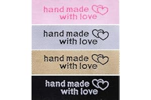 BOAO 120 Pieces Personalized Sewing Labels Sew on Clothing Labels Handmade Interlocking Heart Pattern Label Tags for Handmade Items Clothes, White, Black, Pink, Brown