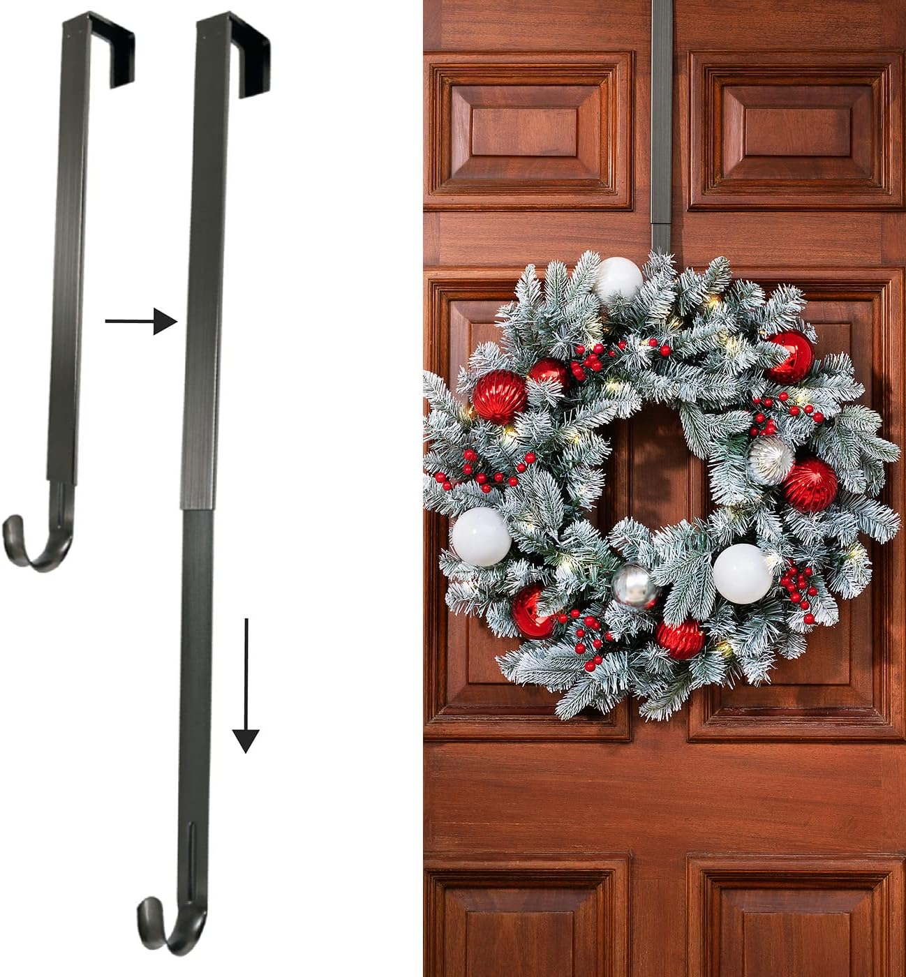 Wreath Hangers - Haute Decor Adapt Adjustable Length Wreath Hanger - 2PACK - Holds up to 20 lbs (Brushed Nickel) - Strong Over The Door Hook