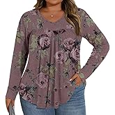 LONGYUAN Plus Size Womens Long Sleeve Tunic Tops 2025 Fall Winter Casual V-neck Top XL-5XL