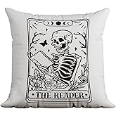 uinwk Gothic Pillow Covers 18x18,Skeleton Throw Pillow Cover,Tarot Decor Pillow Cover,Tarot Witchy Room Decor for Home Bedroom,The Reader Book Lover Gift,Halloween Pillow Covers