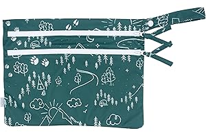 BapronBaby Pine Forest Wet Dry Bag - Waterproof Two Zipper Pockets - Reusable for Mealtime, Diapers, Stroller, Snacks, Swimsuits - Machine Washable - 11" x 9"