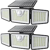 daphino 2500LM Solar Lights, Motion Sensor Outdoor Lights, 3-Head, 2 Pack | 270&deg; Wide-Angle Street &amp; Area Coverage, IP65 Waterproof Security Lighting, 3 Lighting Modes, Non-Remote