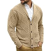 Comdecevis Mens Shawl Collar Cardigan Sweater Cable Knit Button Down Long Sleeve Casual Knitwear with Pockets