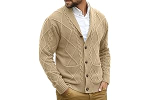 Comdecevis Mens Shawl Collar Cardigan Sweater Cable Knit Button Down Long Sleeve Casual Knitwear with Pockets