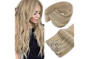 Sunny Hair Clip in Hair Extensions Straight Human Hair Clip in Extensions Remy Clip in Hair Extensions Real Human Hair Extensions Clip ins Golden Blonde Highlights Light Blonde 18inch