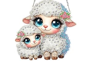 MXJSUA Sheep Diamond Art Hanging Kits for Adults Beginners, DIY Acrylic Special Shaped Crystal Diamond Gem Drills Pendant Art