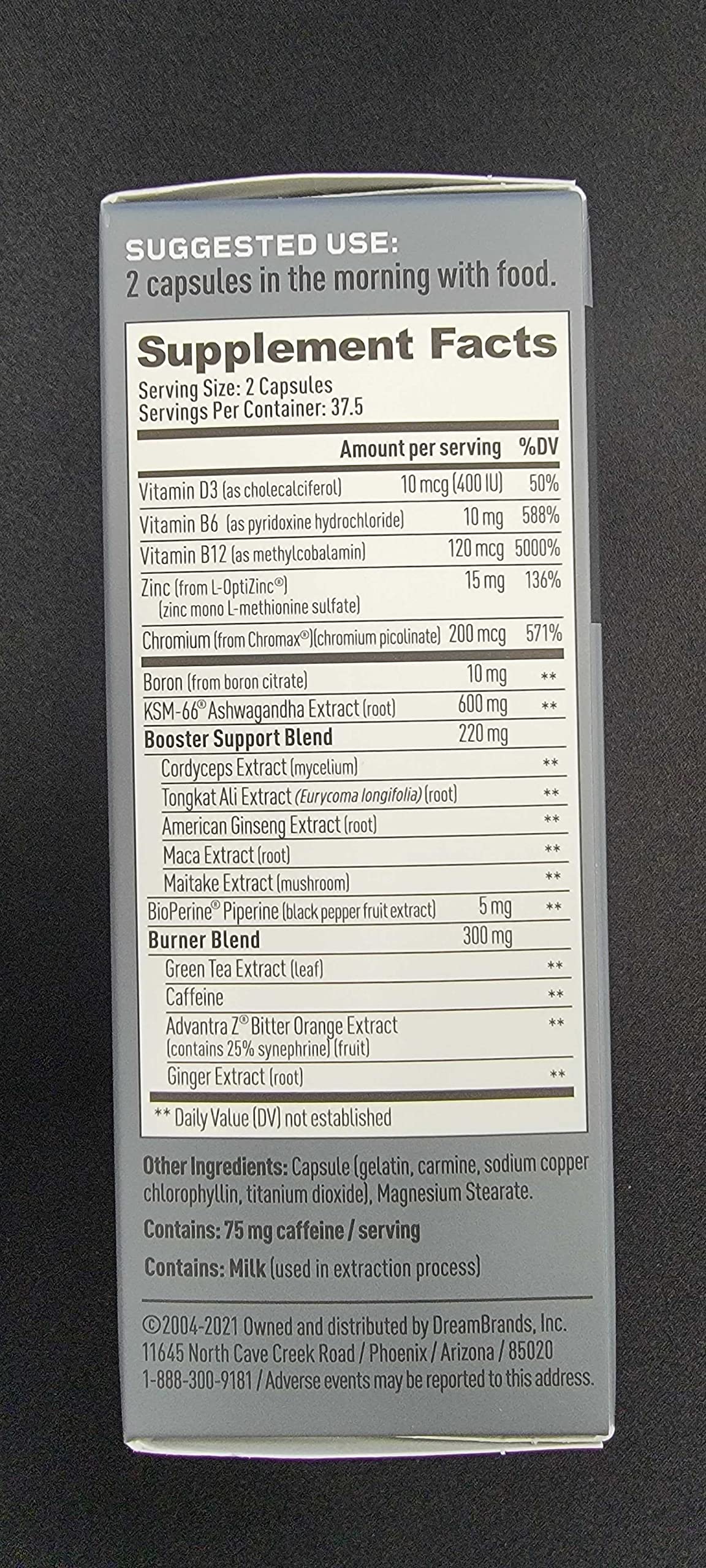 Mdrive Boost and Burn Testosterone Support Supplement and Fat Burner with Zinc, KSM-66 Ashwagandha, Advantra Z, 75 Capsules
