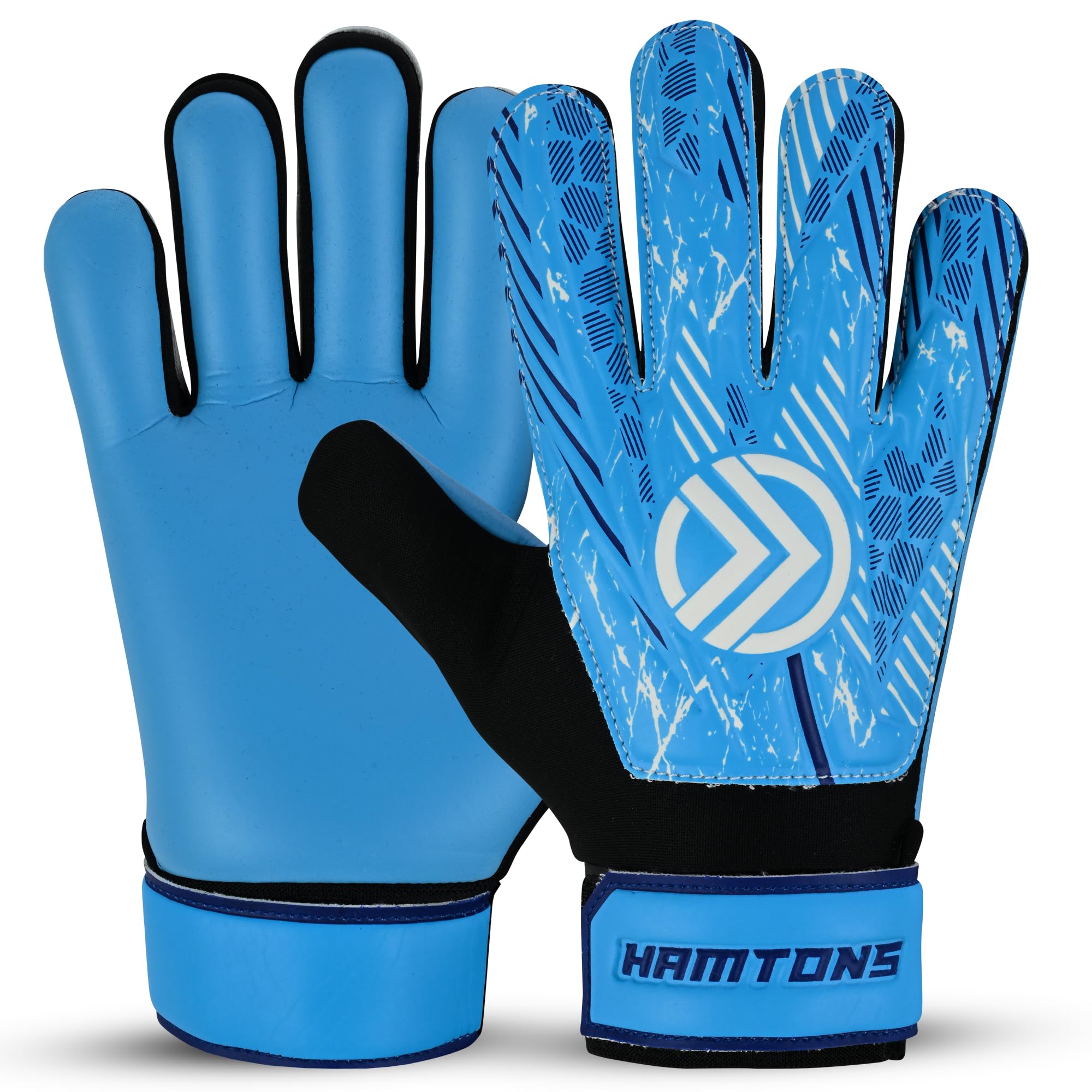 Hamtons Professional Goalkeeper Gloves - Durable Grip, Anti-Slip Design with Finger Protection, Breathable & Comfortable Fit for Adults and Kids - Perfect for Match and Training (Cyan, 7)