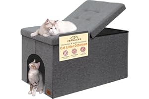 Zerbuger Cat Litter Box Enclosure Furniture for Odor Control, Hidden Cabinet Cats Litter Ottoman with Flip-Up Lid,Cat Litter Box Bench with Storage Space, Dog Proof(Grey, Large)