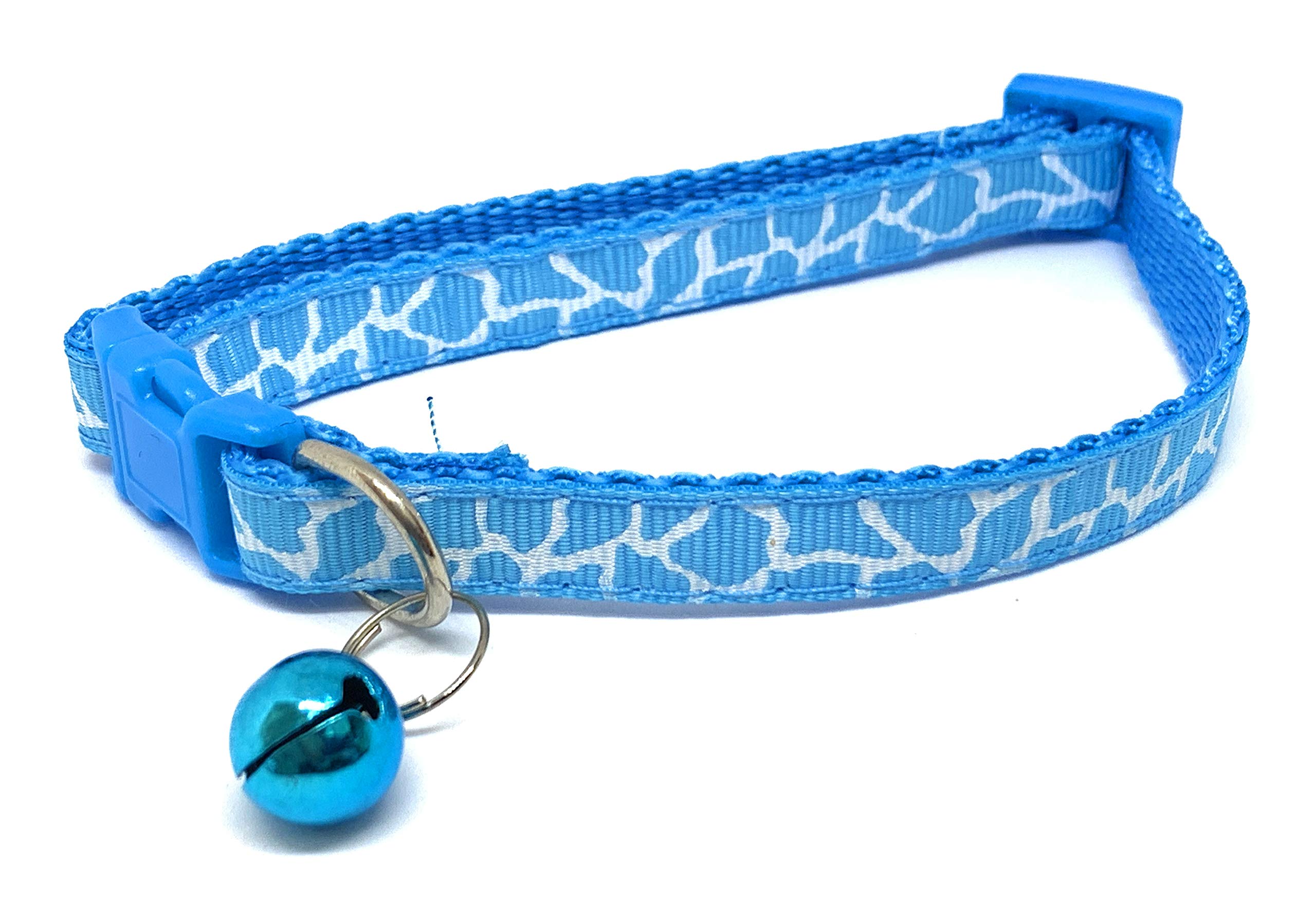 Reflective & Adjustable Cat, Dog, Small Animal Pet Collar; Bells to Stop Hunting. Funky Patterned, Paw Prints. Designed for Visibility [BLUE GIRAFFE]
