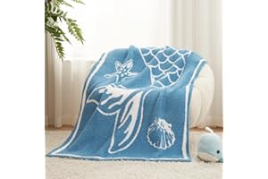 Snuggle Sac Brand Mermaid Tail Blanket, Warm Soft Fluffy Microfiber Knitted Blanket Gift for Kids, Girls, The Little Mermaid Knit Fuzzy Plush Blanket for Couch and Bed (Blue, Throw(50"x60"))