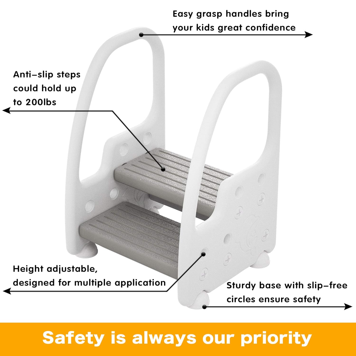 Height Adjustable Two Step Standing Stool with Handles Non-Slip Safety for Toddlers Children Kids Potty Training Kitchen Helper Learning Tower, Mangohood : Baby