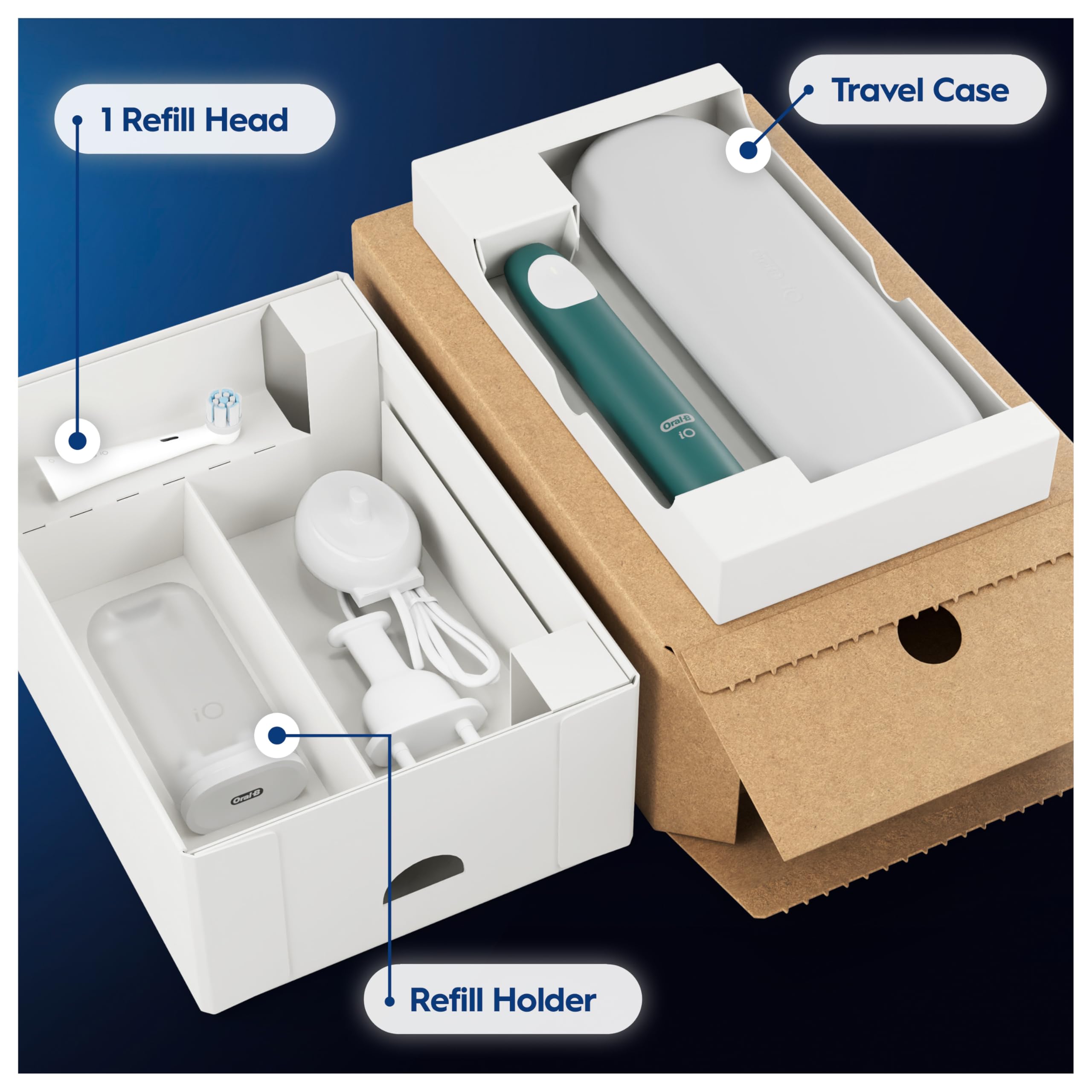 Oral-B iO2 Electric Toothbrush, 1 Gentle Care Toothbrush Head, 1 Travel Case, 1 Travel Refill Holder, Oral B Toothbrush for Adults (Forest Green), Designed by Braun, 2 Pin UK Plug