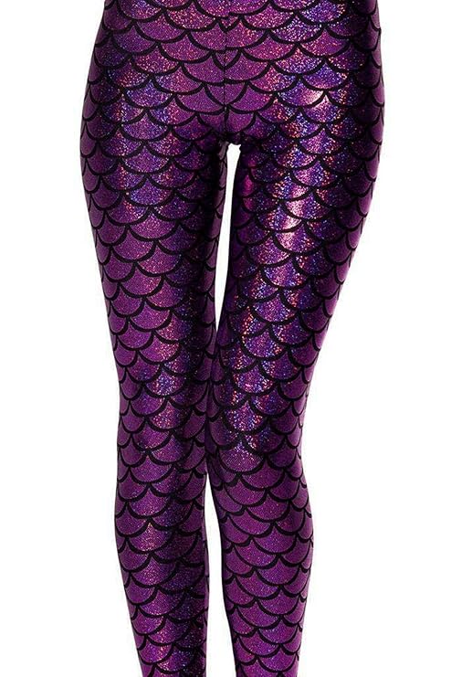 jntworld Frauen Sexy Meerjungfrau Fisch Skala Stretch Weich Glanz Leggings