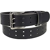 Men’s Classic Leather Belt, Double Prong Retro Style, Antique Nickel Buckle, 1 ½” Width, Amish handmade in the USA