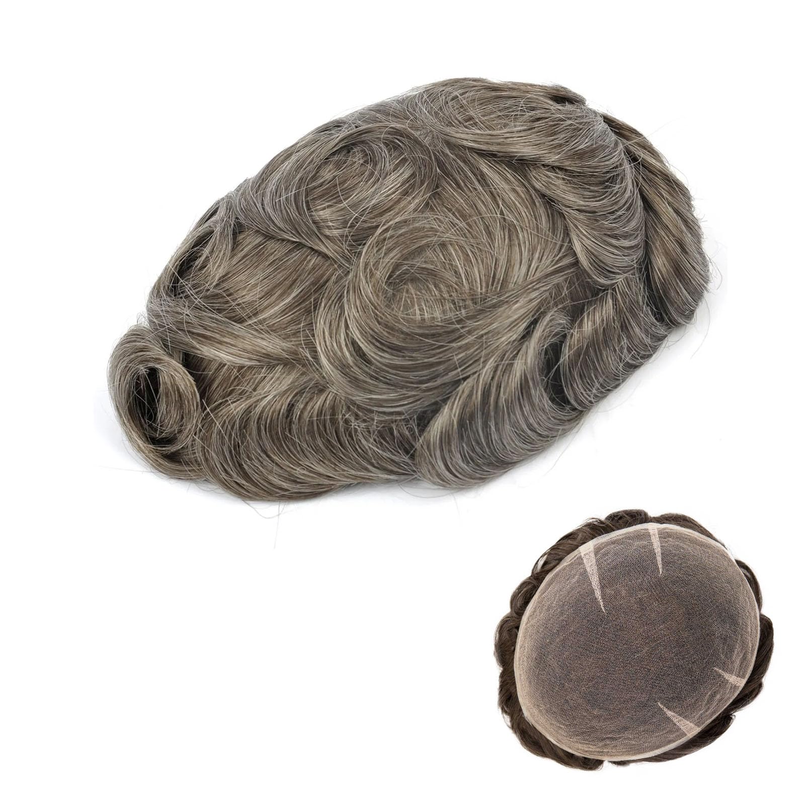 Ehairc Toupee For Men Full Swiss Lace Hair System For Men 100% Human Hair Breathable Men'S Toupee Hairline Bleach Knots Natural 90% Density Mens Lace Wig Base Size 8X10" (#540)