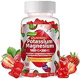 Potassium Magnesium Gummies,High Absorption Magnesium Glycinate,B6,D3,Potassium Citrate for Leg Cramps,Muscle,Electroyte for Adults Kids,Sugar-Free, 60 Gummies (Strawberry Flavor)