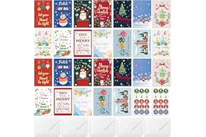 26 Pack Christmas Cards with Envelopes and Stickers, Christmas Greeting Cards Bulk Colorful Unique Designs with Printed Messa