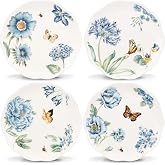 Lenox Butterfly Meadow Blue Porcelain Dessert Plates, Set of 4 | dishwasher safe | floral design | kitchen and dining essential, gift for women, dinnerware, plates gift