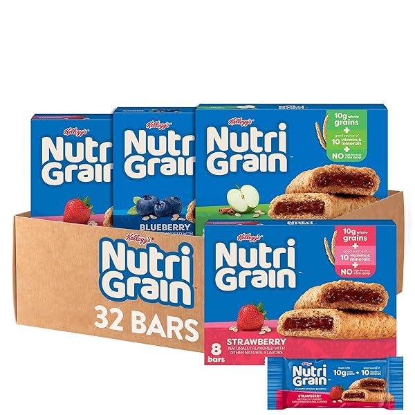 NUTRI-GRAIN SOFT BAKED BREAKFAST BARS, KIDS SNACKS, WHOLE GRAIN, VARIETY PACK (4 BOXES, 32 COUNT)